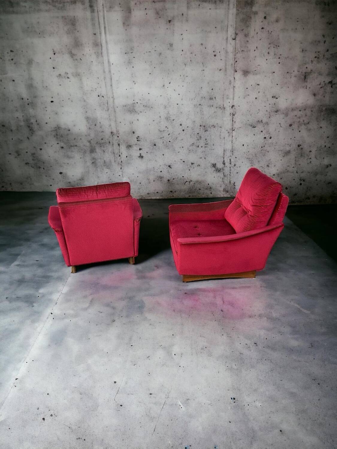Pair of vintage comfortable armchairs in fabrics probably italian from the 1950s-60s