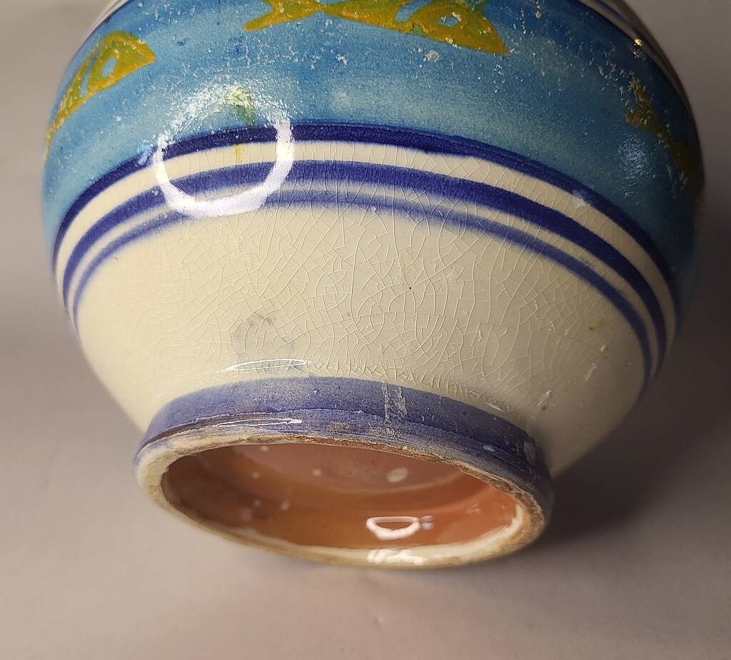 Portuguese Ceramic Vase Decorated with Blue & Gold Fish