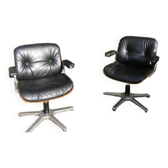 Paire de fauteuils cuir de karl ditter pour stoll giroflex 1960/70