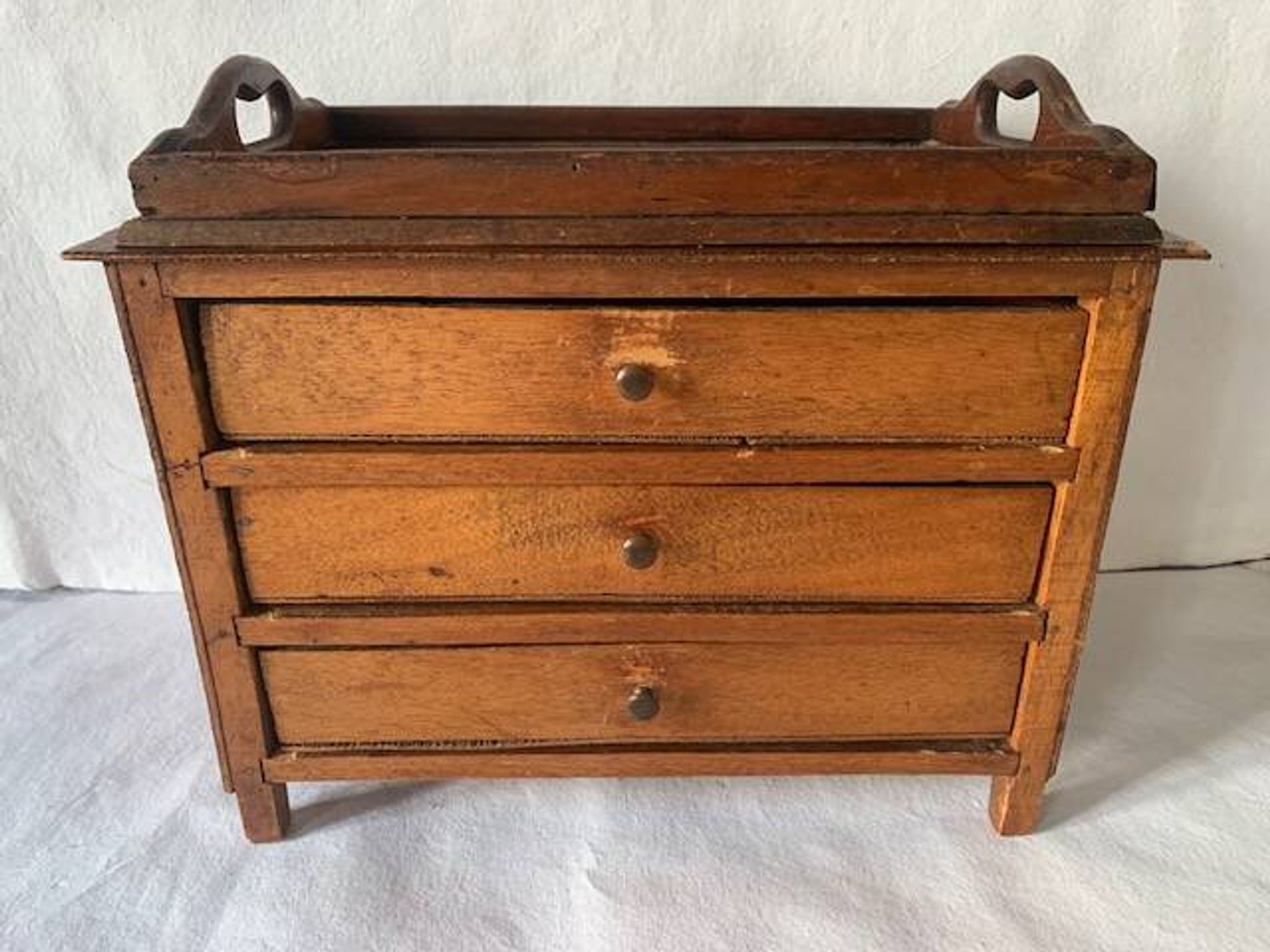 Small old wooden haberdashery chest of drawers, 3 drawers