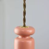 Mid-Century Italian Brass & Opaline Glass Pendant Lamps, Set of 2