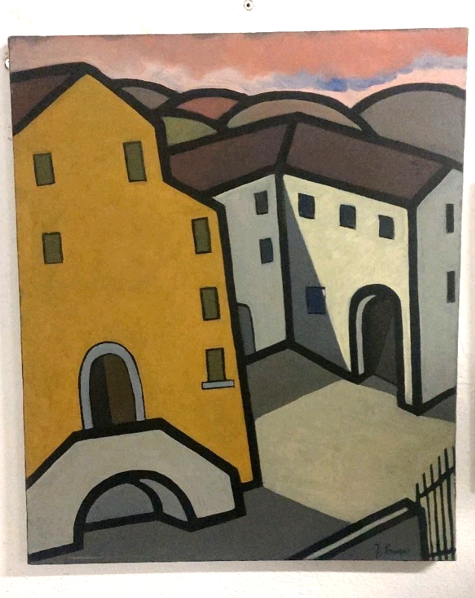 Oil painting on canvas "The Farm" Franco Prayer (1924) 60x50 cm