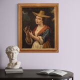 Italian Framework Portrait Of A Girl With A Goldfinch From 18th Century
