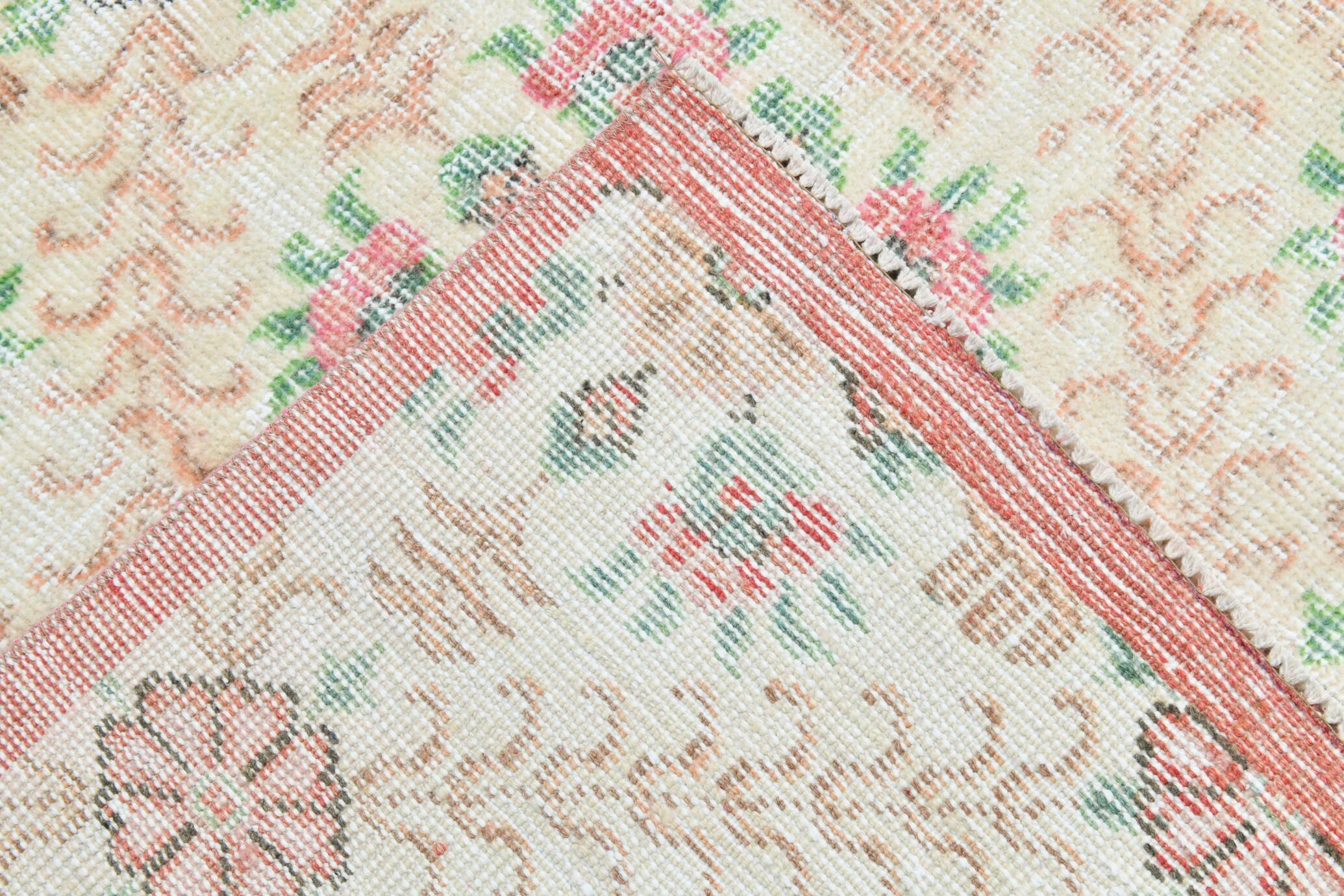 6x10 Vintage Beige & Powder Pink Floral Handmade Vintage Rug, 186x295 Cm