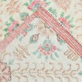 6x10 Vintage Beige & Powder Pink Floral Handmade Vintage Rug, 186x295 Cm