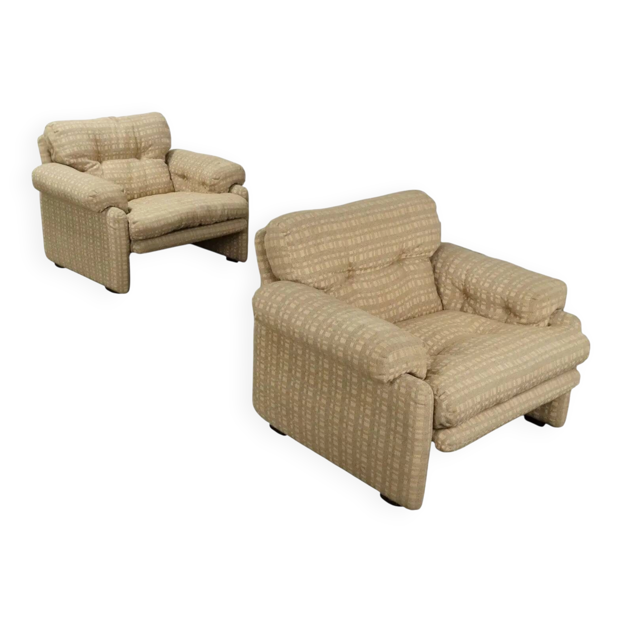 Paire de fauteuils C&C Coronado, design T. Scarpa, tissu vintage, années 1960-1970