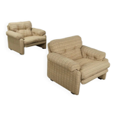 Pair of C&C Coronado armchairs, design T. Scarpa, vintage fabric, 1960s-1970s.