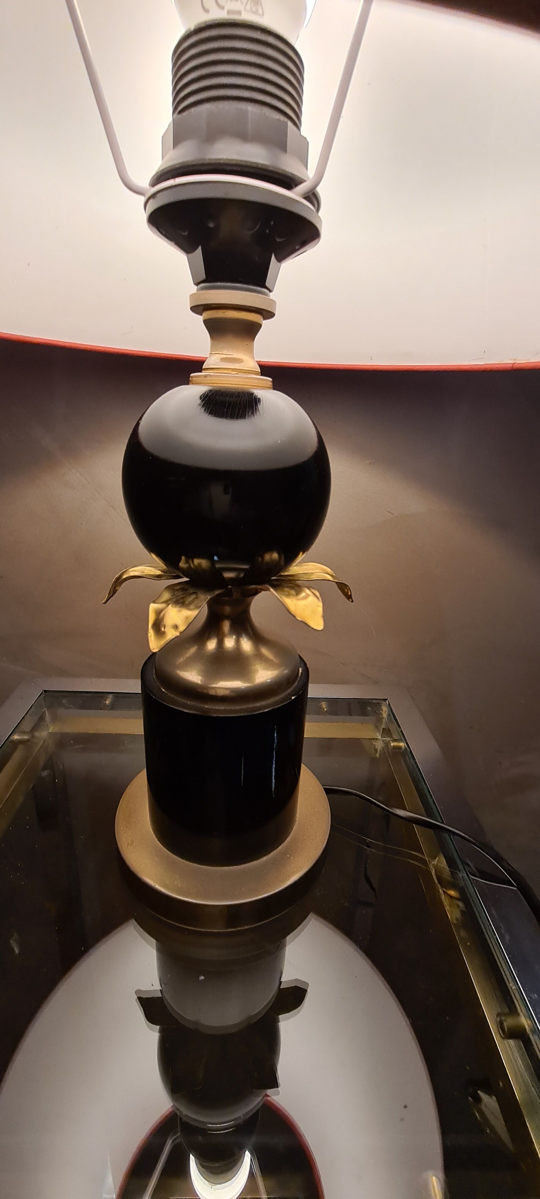 Deluxe lamp 1970, in the taste of p barber, lampshade gold edge on red font 44x30