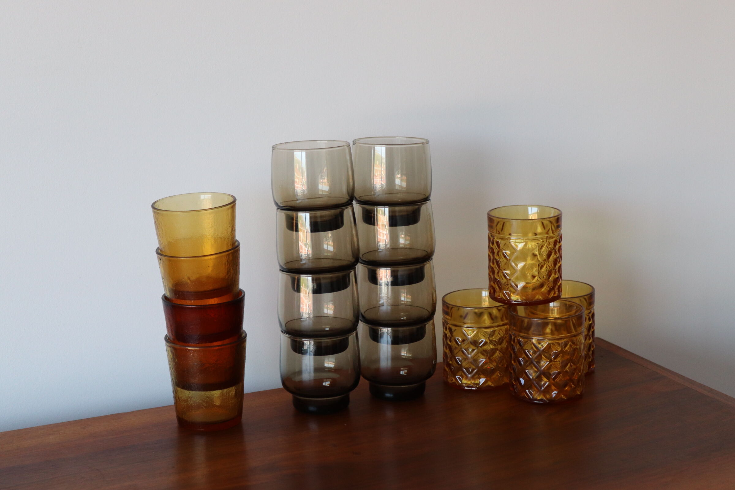 8 vintage smoked water glasses