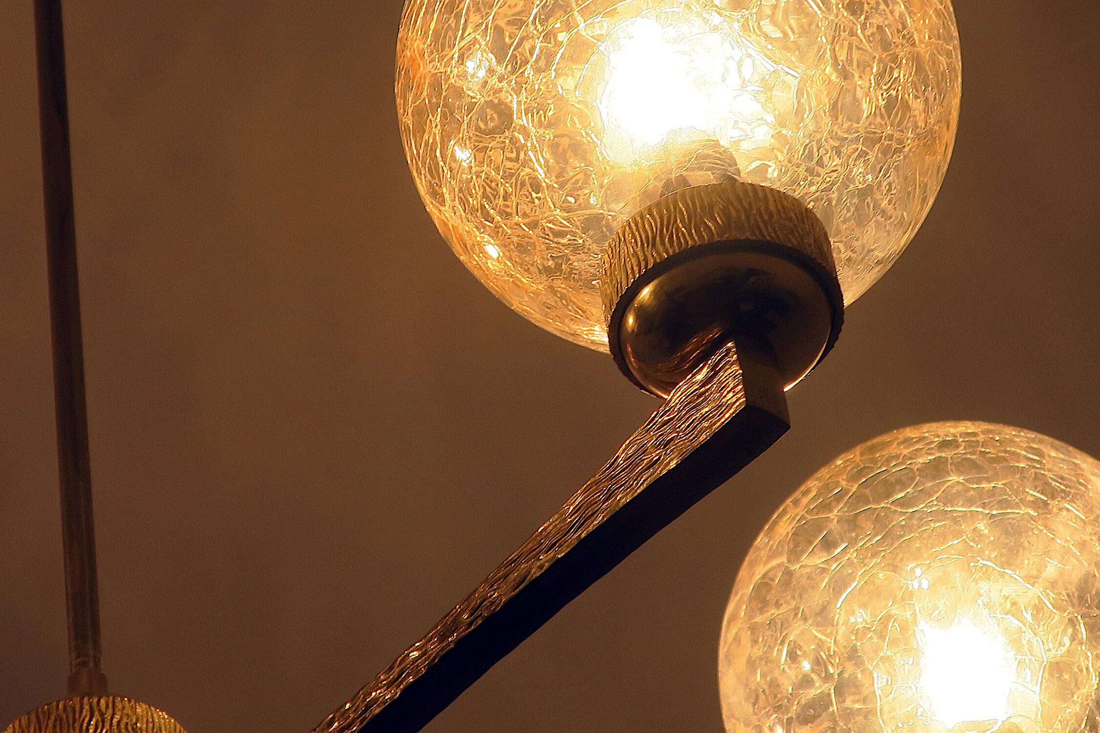 Angelo Brotto gold-plated brass chandelier with 6  globes, Italy 1960s