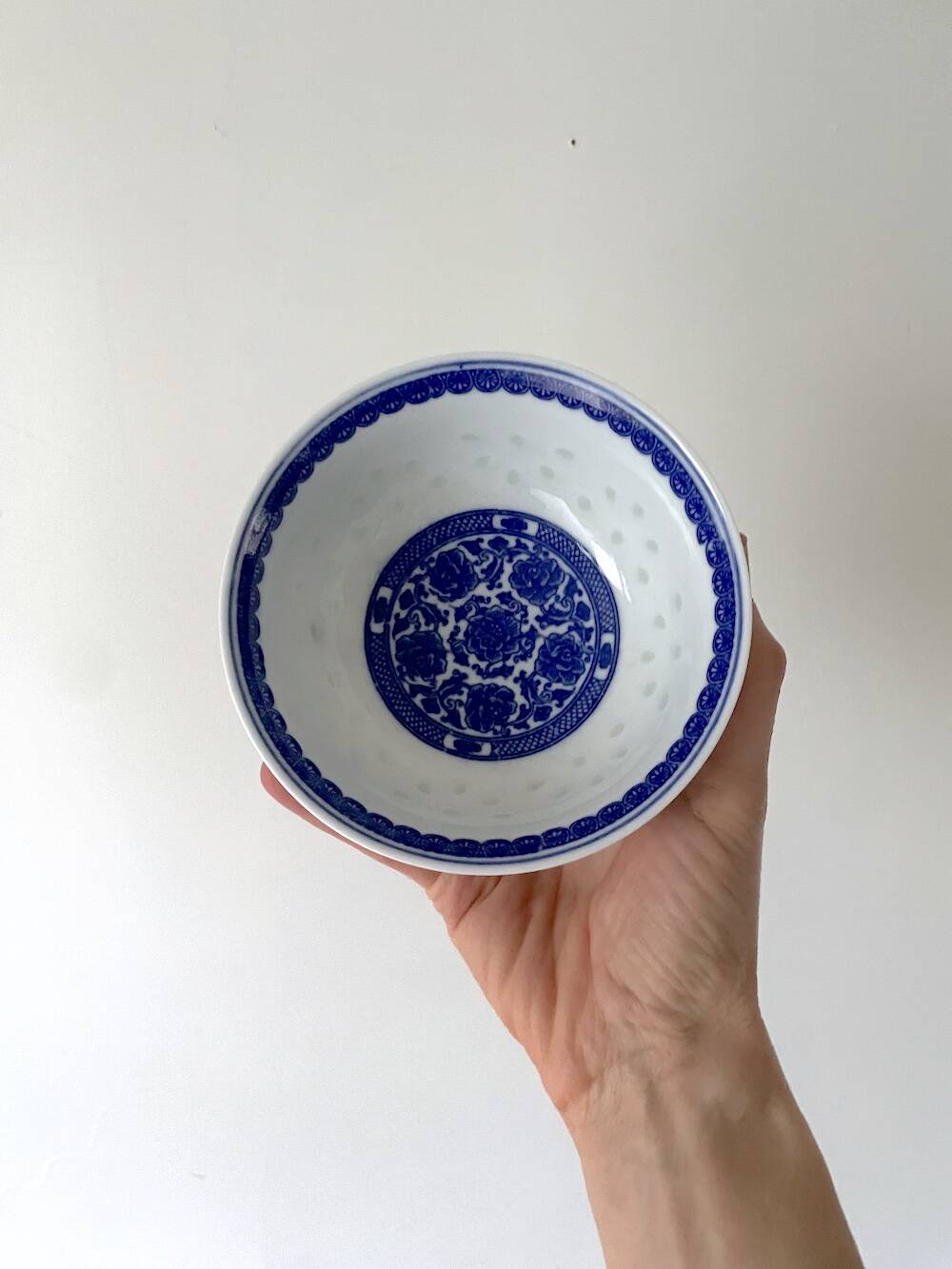 Chinese rice grain porcelain bowl