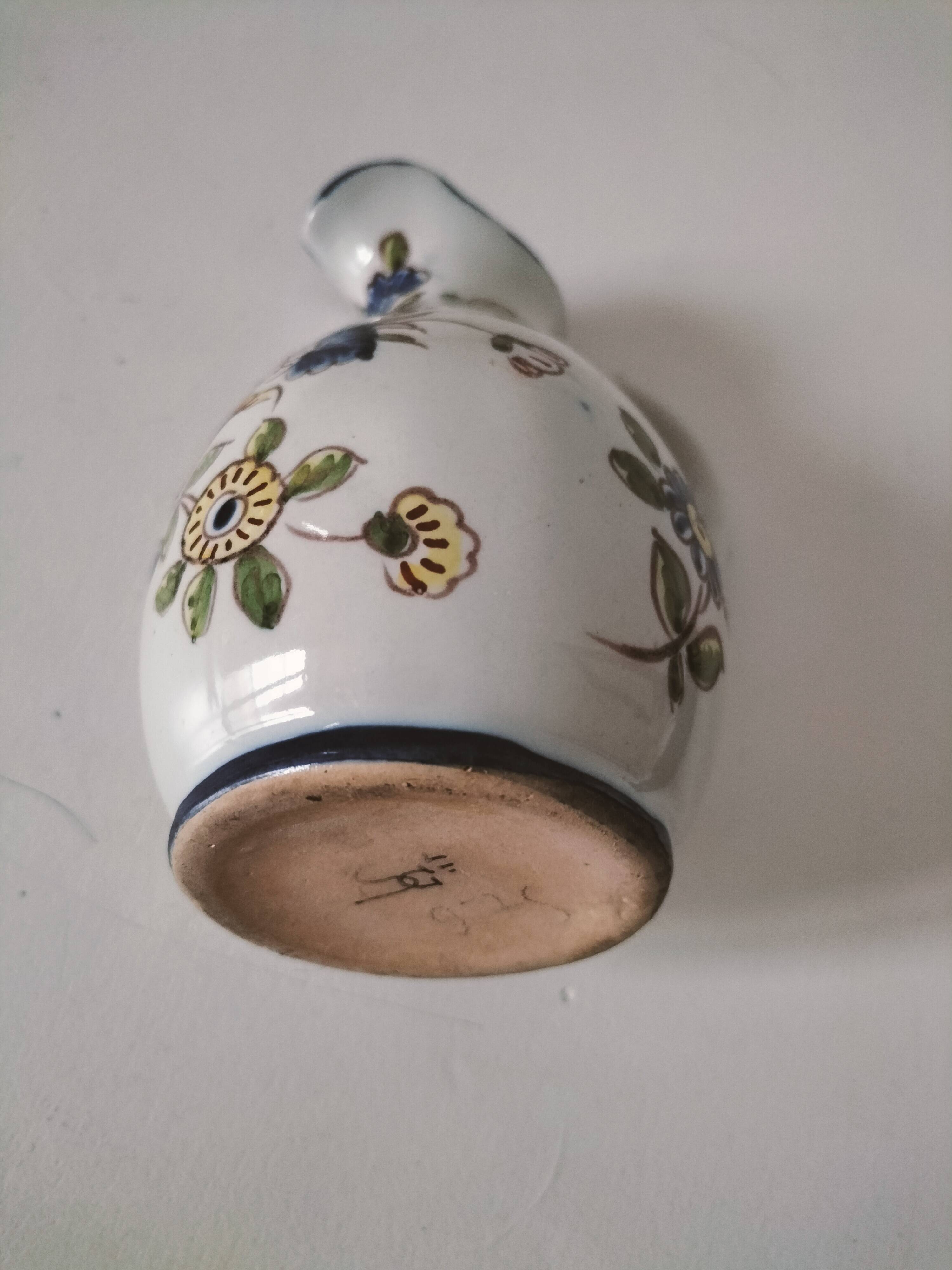 Small Malicorne pitcher with hand-painted floral decoration