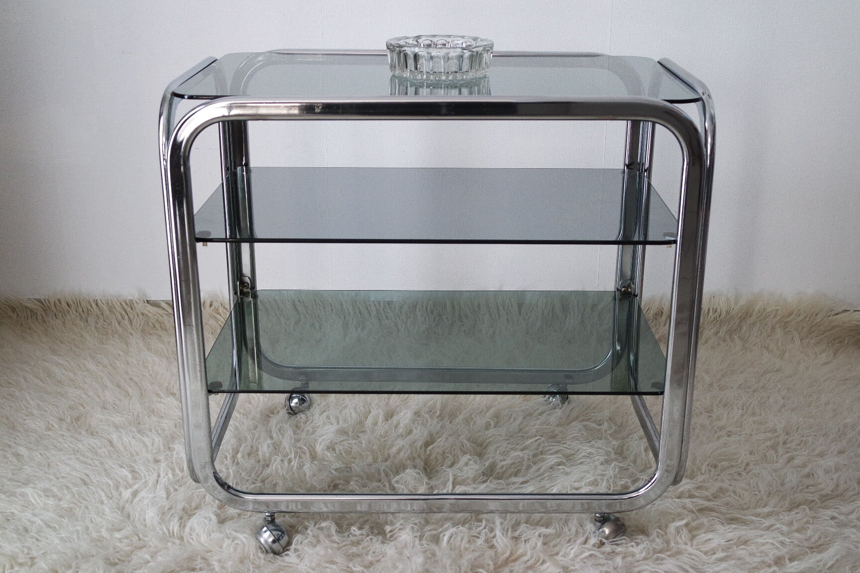 Side table serving chrome and vintage glass 70
