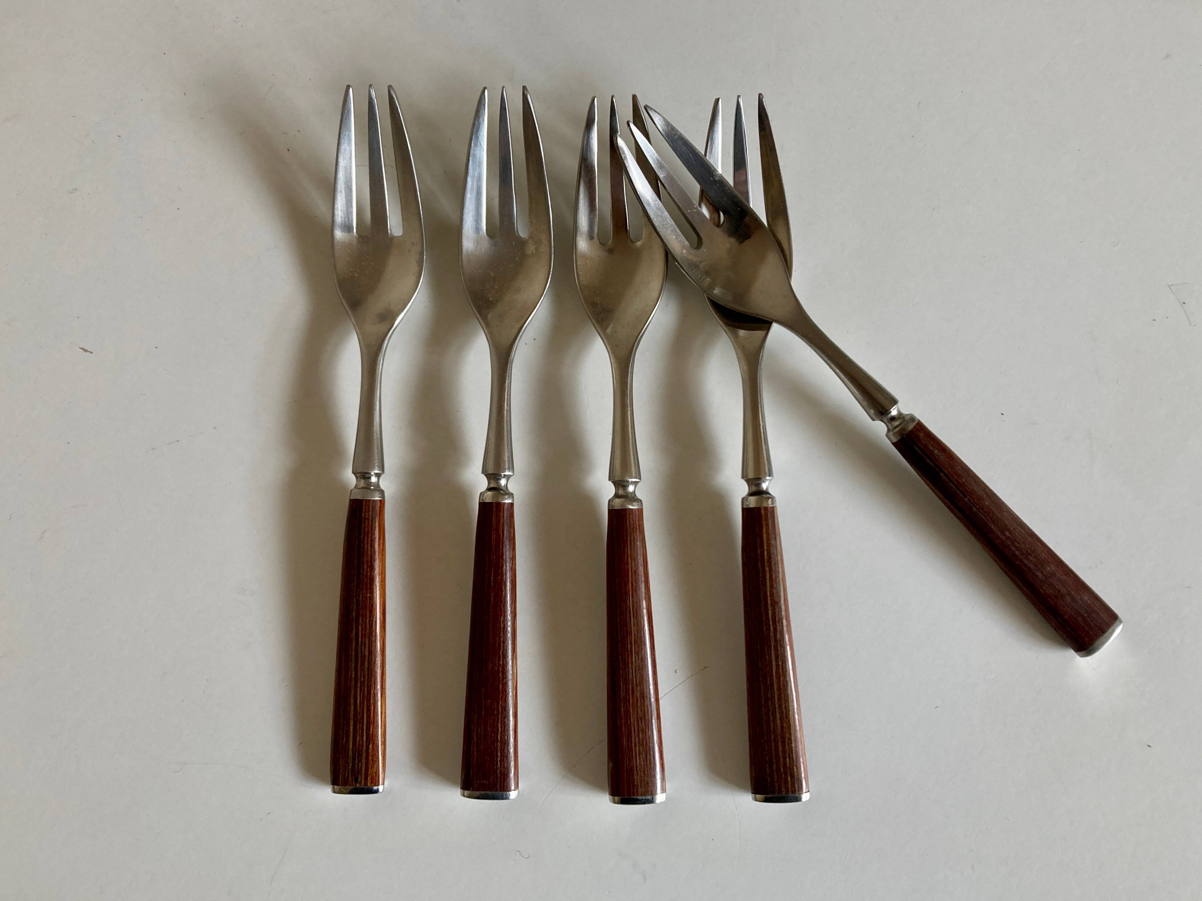 Set of 5 Dansk Design cake forks in teak 1980