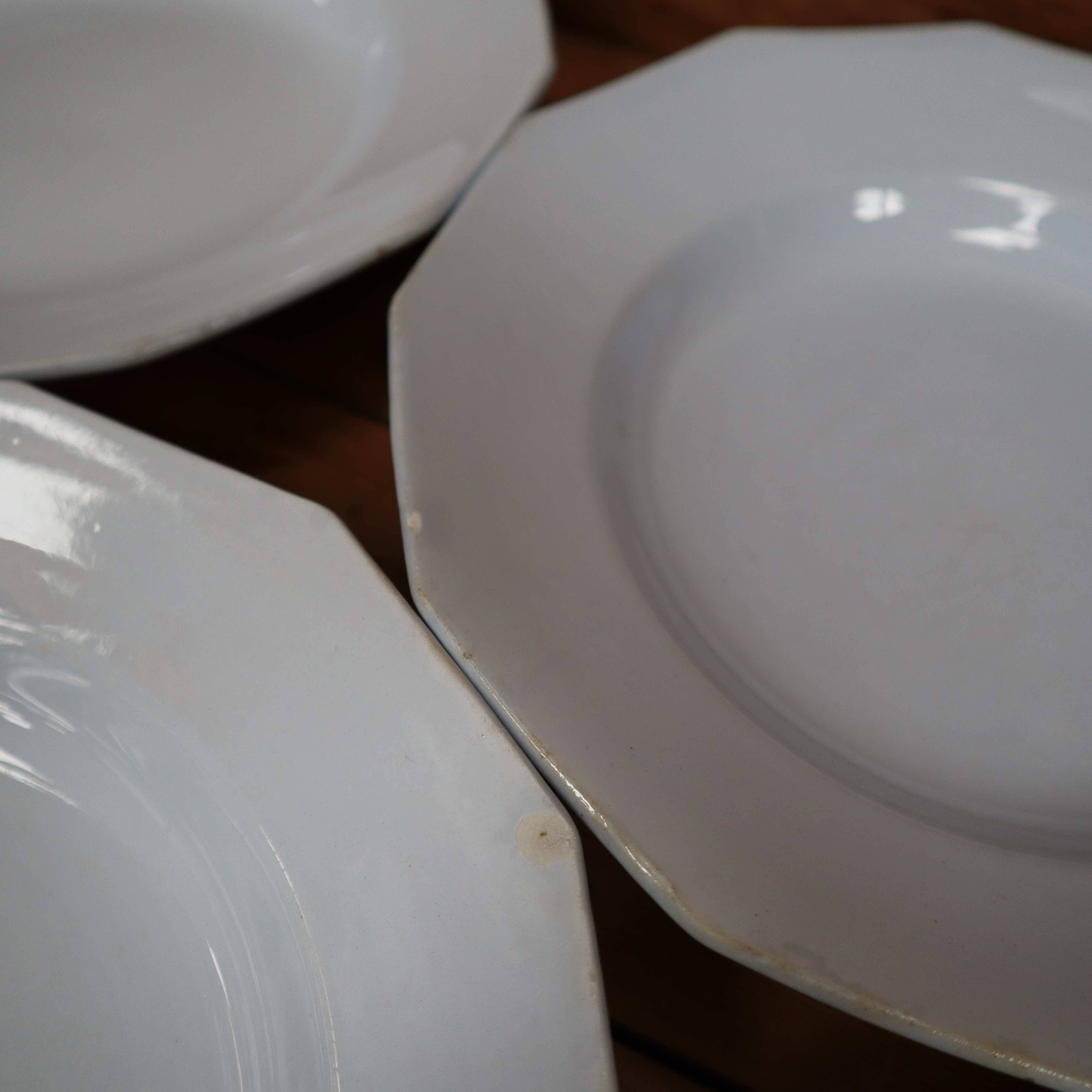 5 octagonal deep earthenware plates Moulin des loups pale blue color