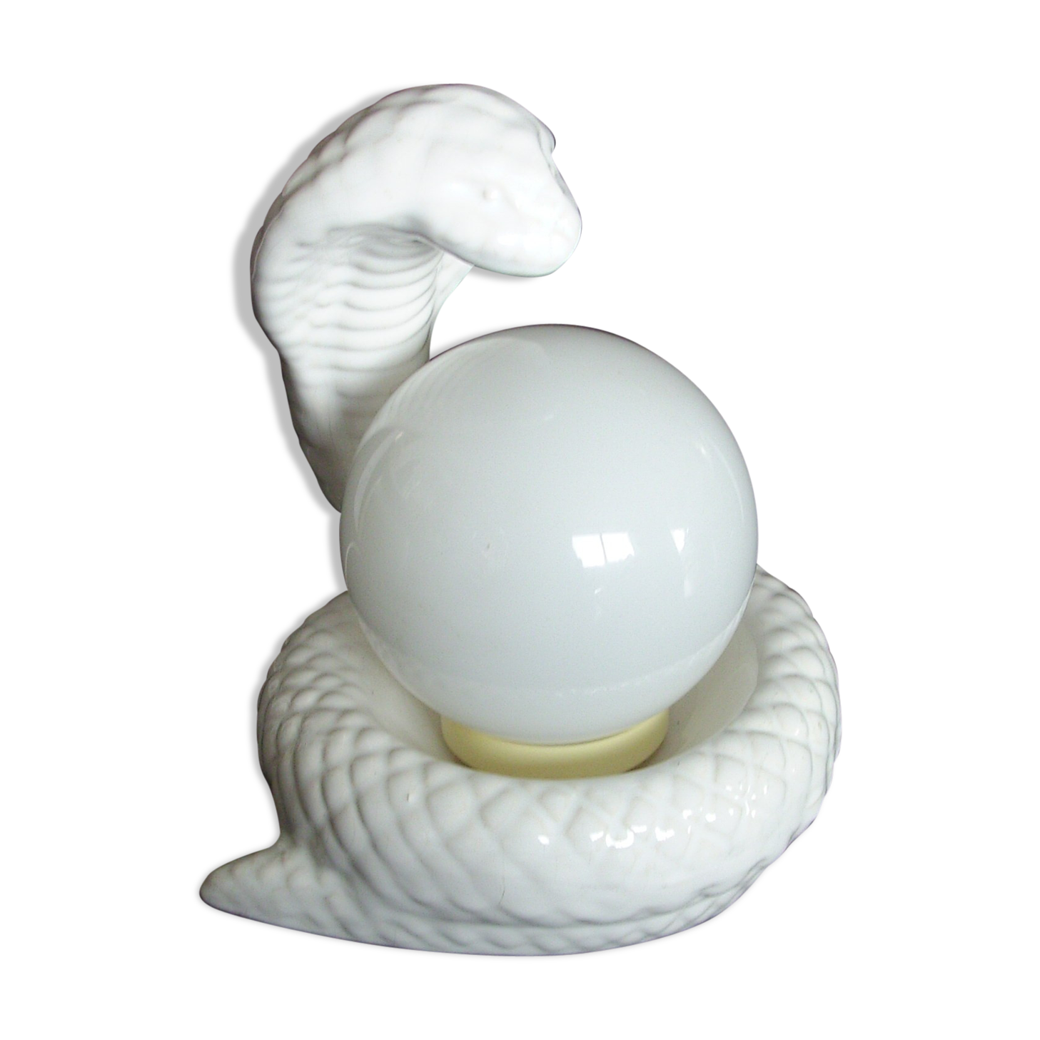 Cracked ceramic snake bedside lamp globe opaline year 80