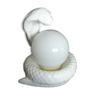 Cracked ceramic snake bedside lamp globe opaline year 80