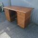 Old vintage wooden desk 1950 with curtain binder and storage tablet