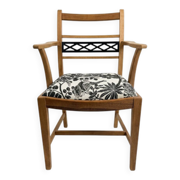 Fauteuil vintage en bois – Assise tissu Jungle chic