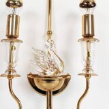 Rare set of Italian crystal 'Swan' wall lights, Italy 1980s