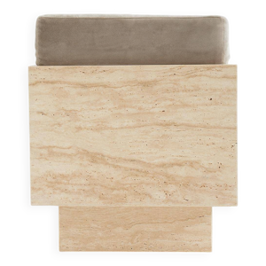 Tabouret cubique en travertin - coussin