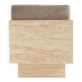 Cubic travertine stool with velvet cushion