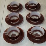 6 Duralex cups and saucers in colour - vintage
