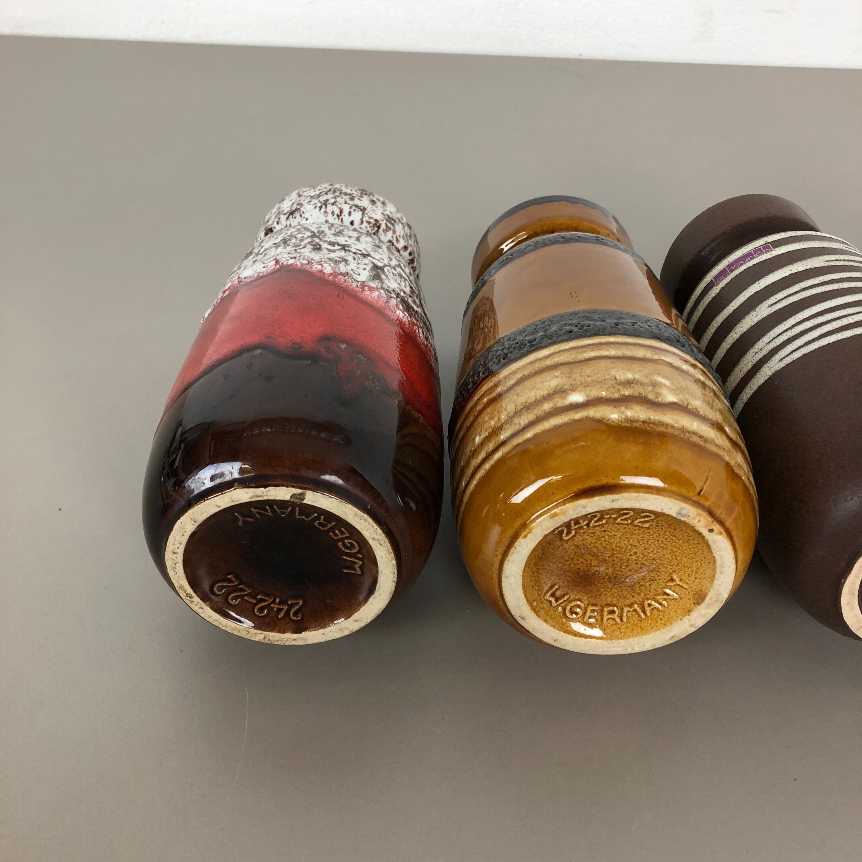 Set of four vintage pottery fat lava "242-22" vases made by Scheurich, Germany