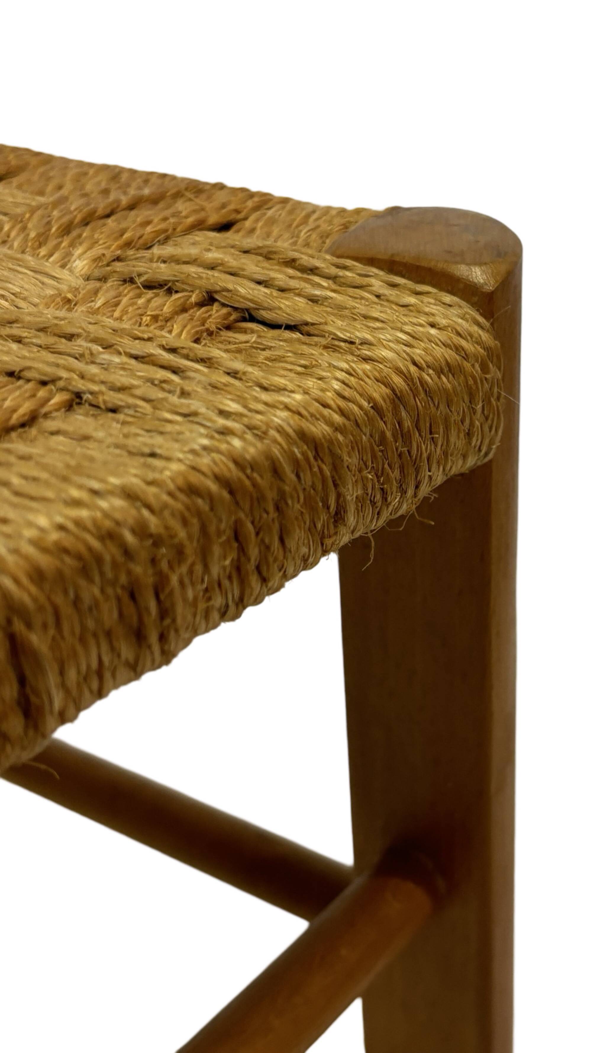 Vintage plant stand stool 1960s in oak with woven seat