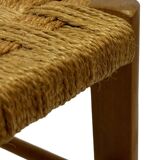 Vintage plant stand stool 1960s in oak with woven seat