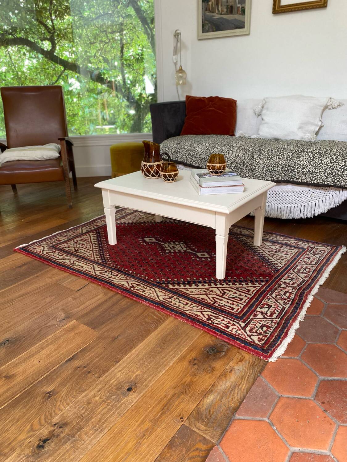 Coffee table in ecru antique wood