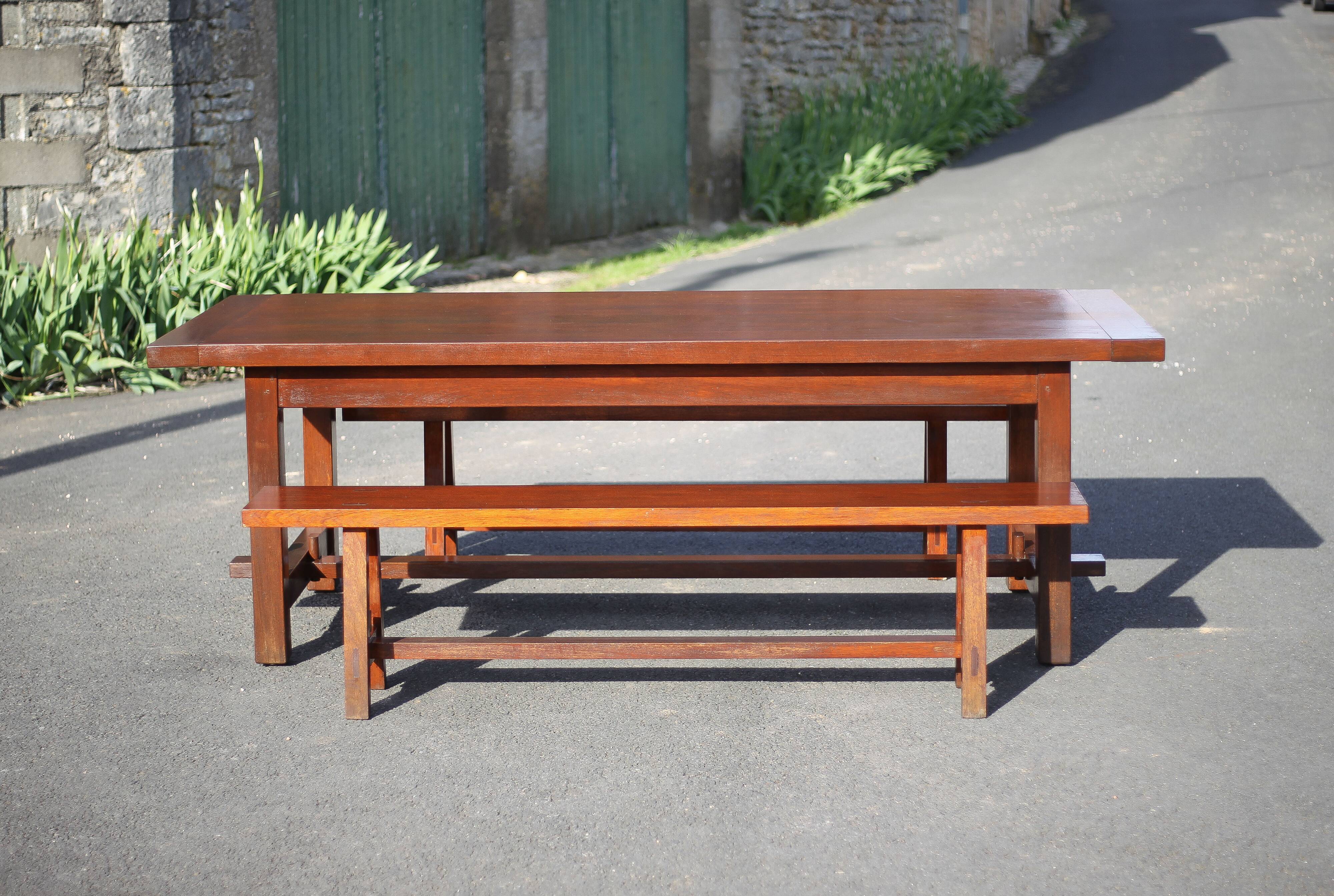 Farmhouse table with extensions and its 2 benches, living room table, solid wood table, kitchen, chalet, ca