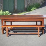 Farmhouse table with extensions and its 2 benches, living room table, solid wood table, kitchen, chalet, ca