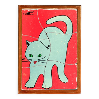 Wooden frame puzzle from the 1960s depicting a cat.
