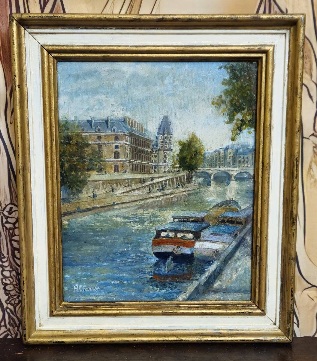 Huile sur panneau – Paris Quai des Grands-Augustins – signée H. Charby