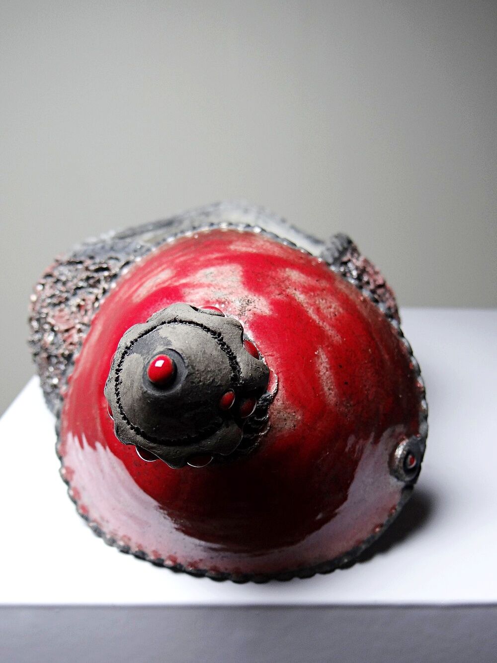 Vintage 2000s red and grey handmade raku jewellery box