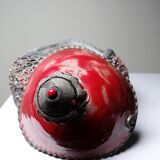 Vintage 2000s red and grey handmade raku jewellery box