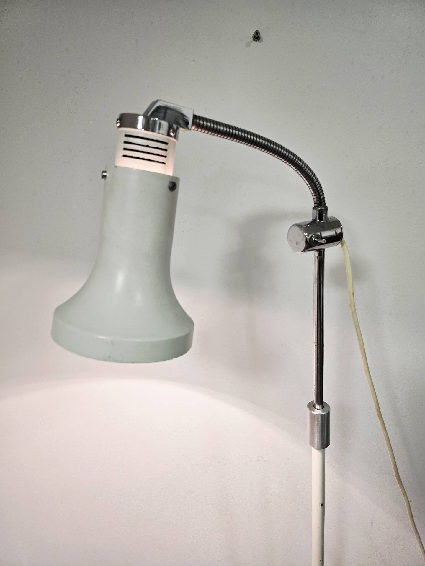 70s Gooseneck Metal Floor Lamp, Adjustable Height Tripod Base