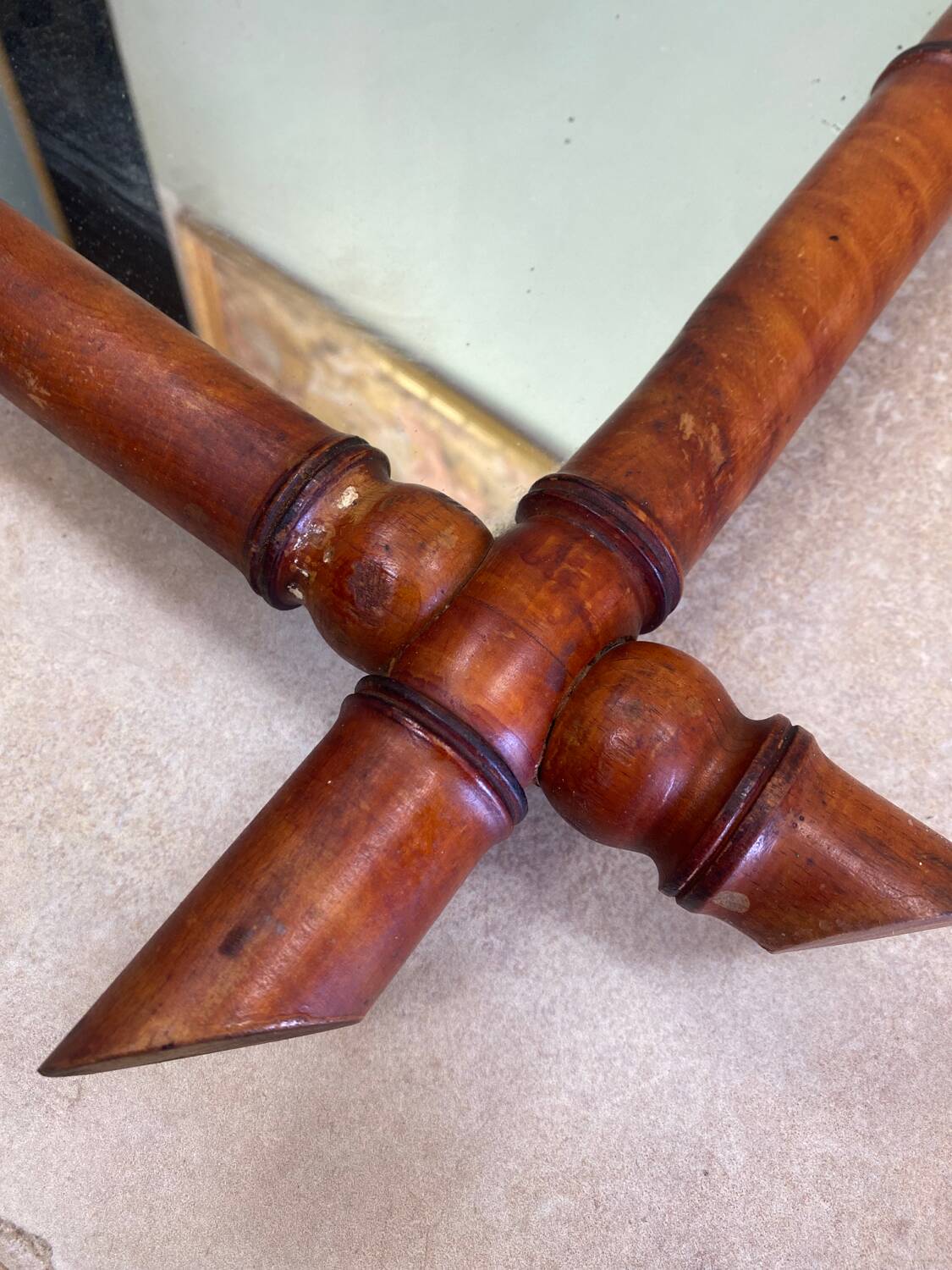 Antique turned wooden mirror