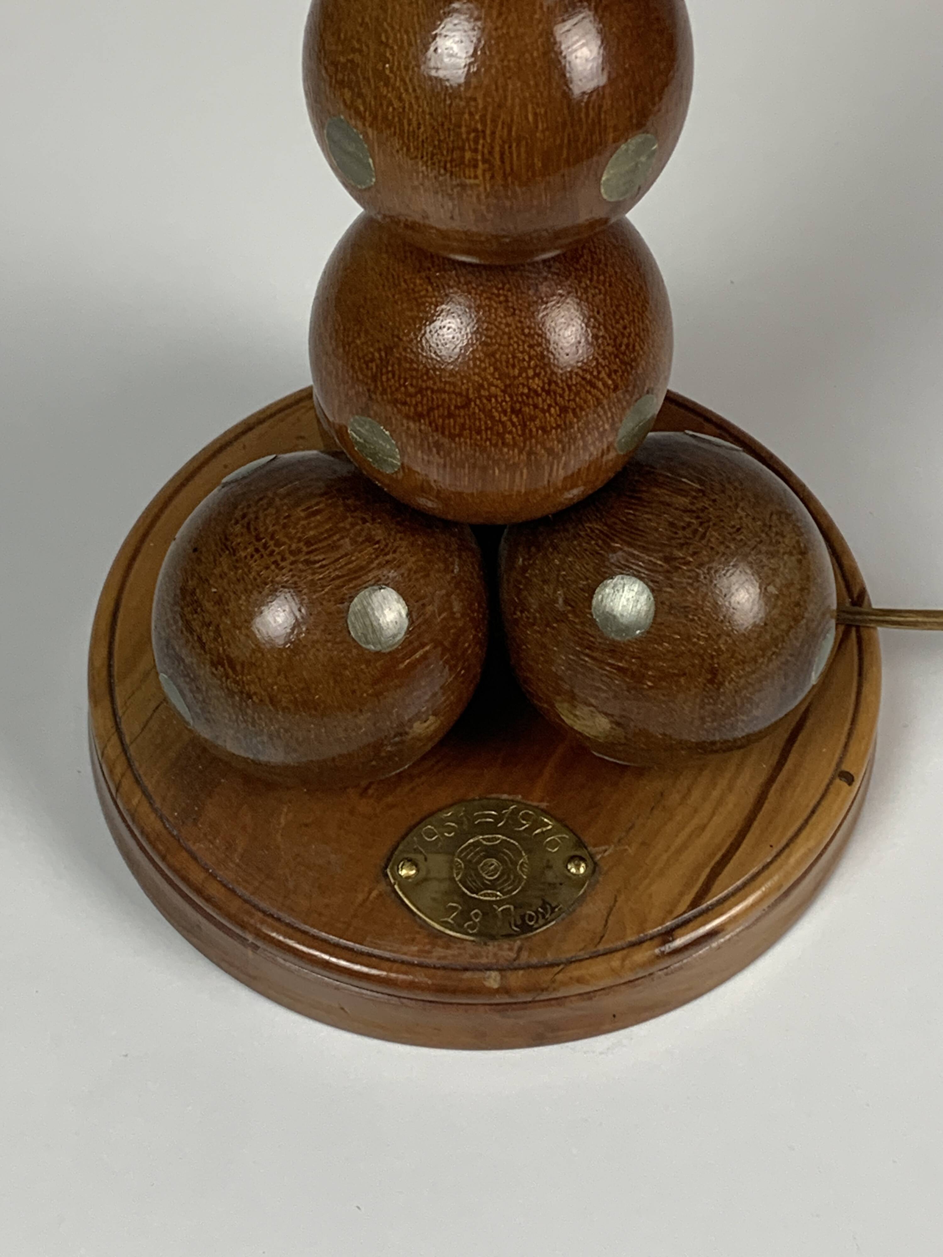 Dutch Handcrafted Commemorative Wooden Sphere Ball Table Lamp, 1976