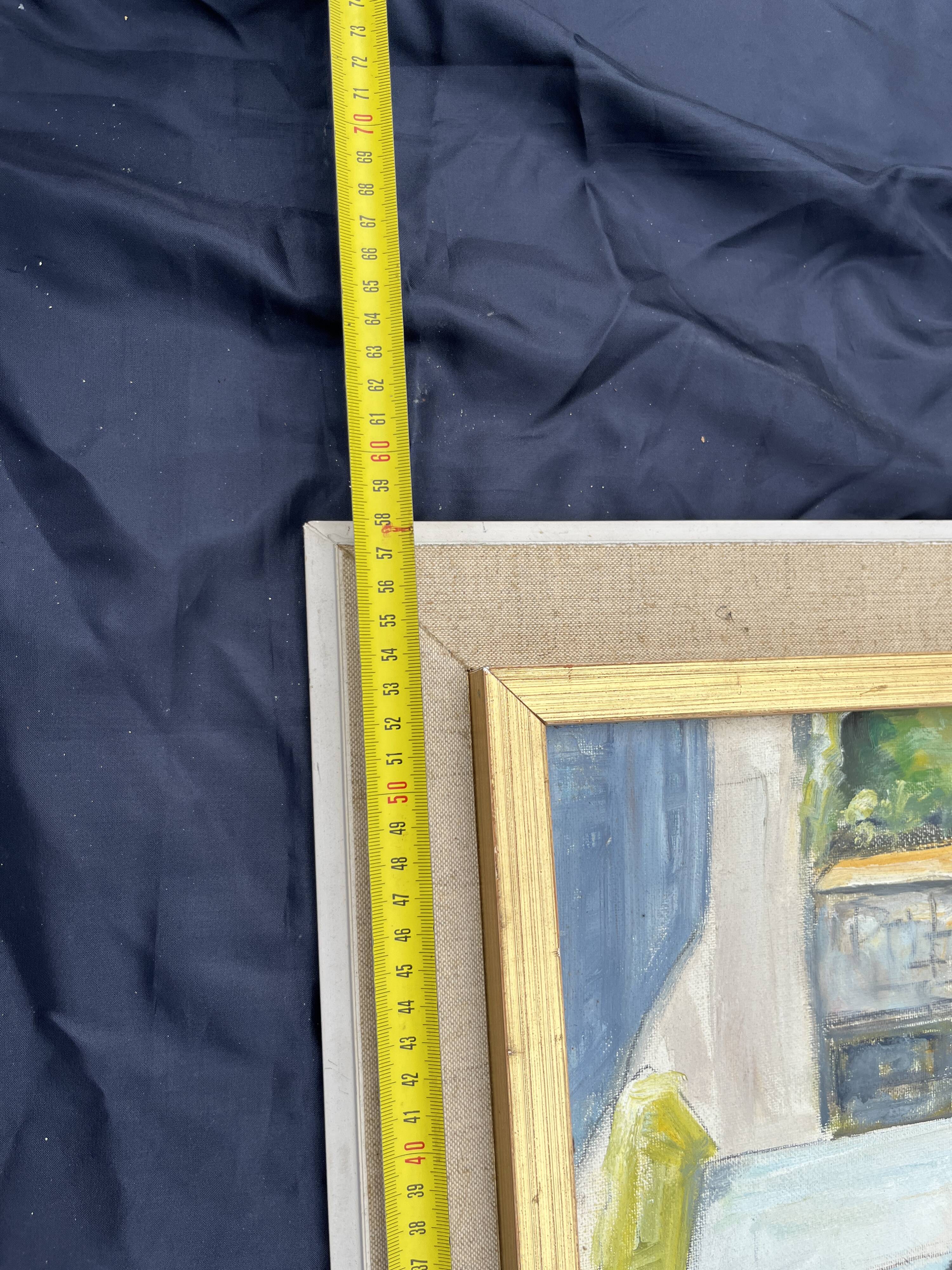 Painting, Basque house with green shutters