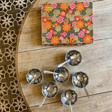 Vintage ice cream service, stainless steel cups and spoons