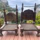 Pair of traditional Indian antique chairs in carved wood.