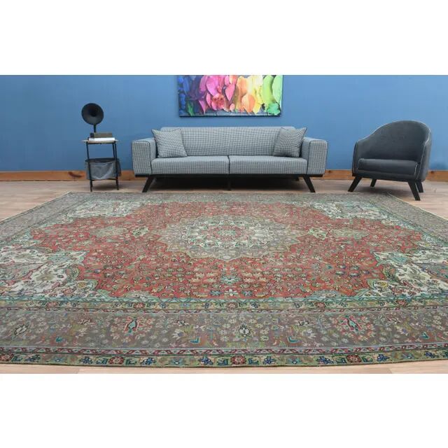 1970s Vintage Persian Handmade Wool Red Oversized Area Rug 286x378