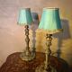 pair of chiselled bronze bedside lamps from 1900, silk shade and trim style