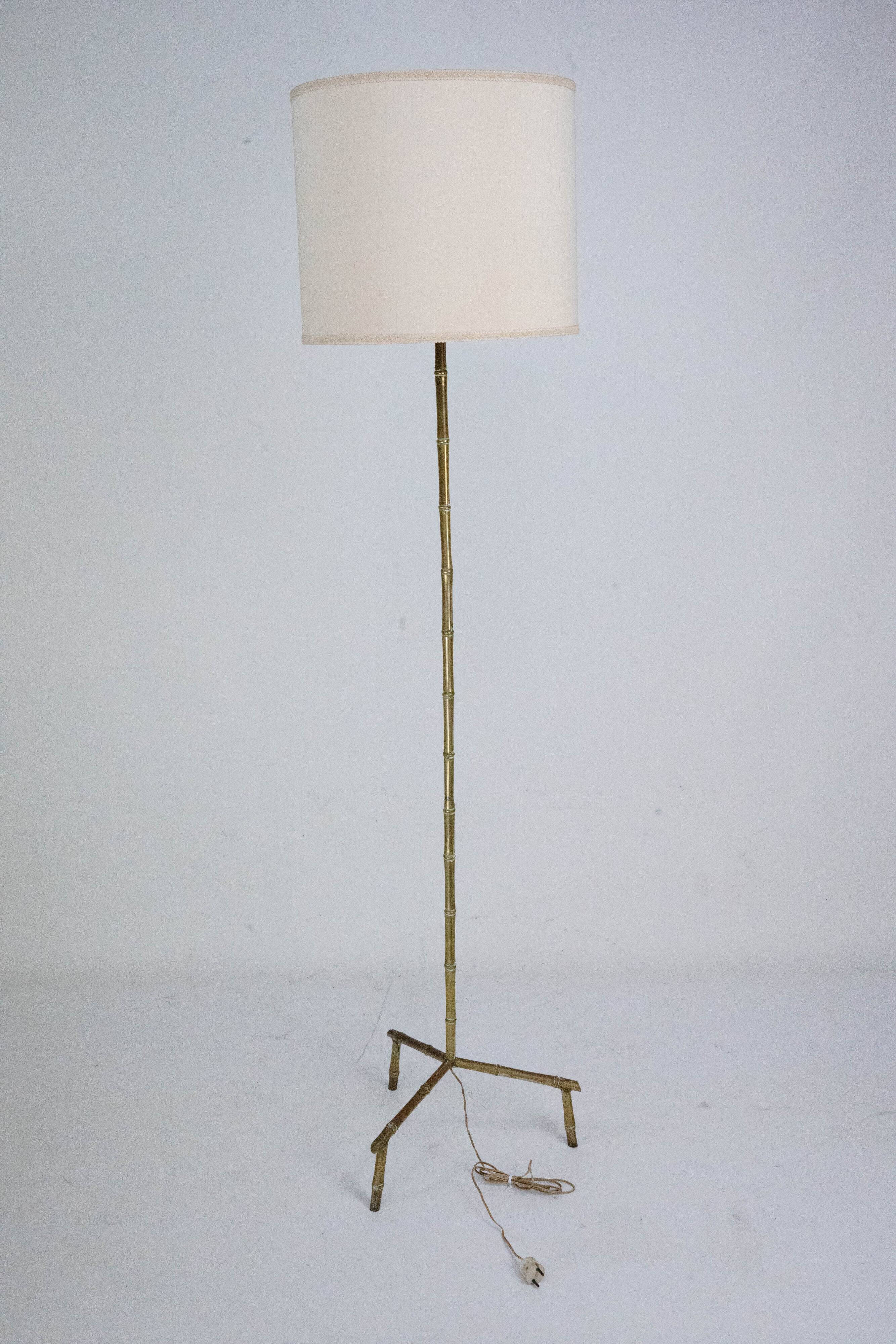 Mid-Century Italian Solid Brass Faux Bamboo Floor Lamp, 1960s