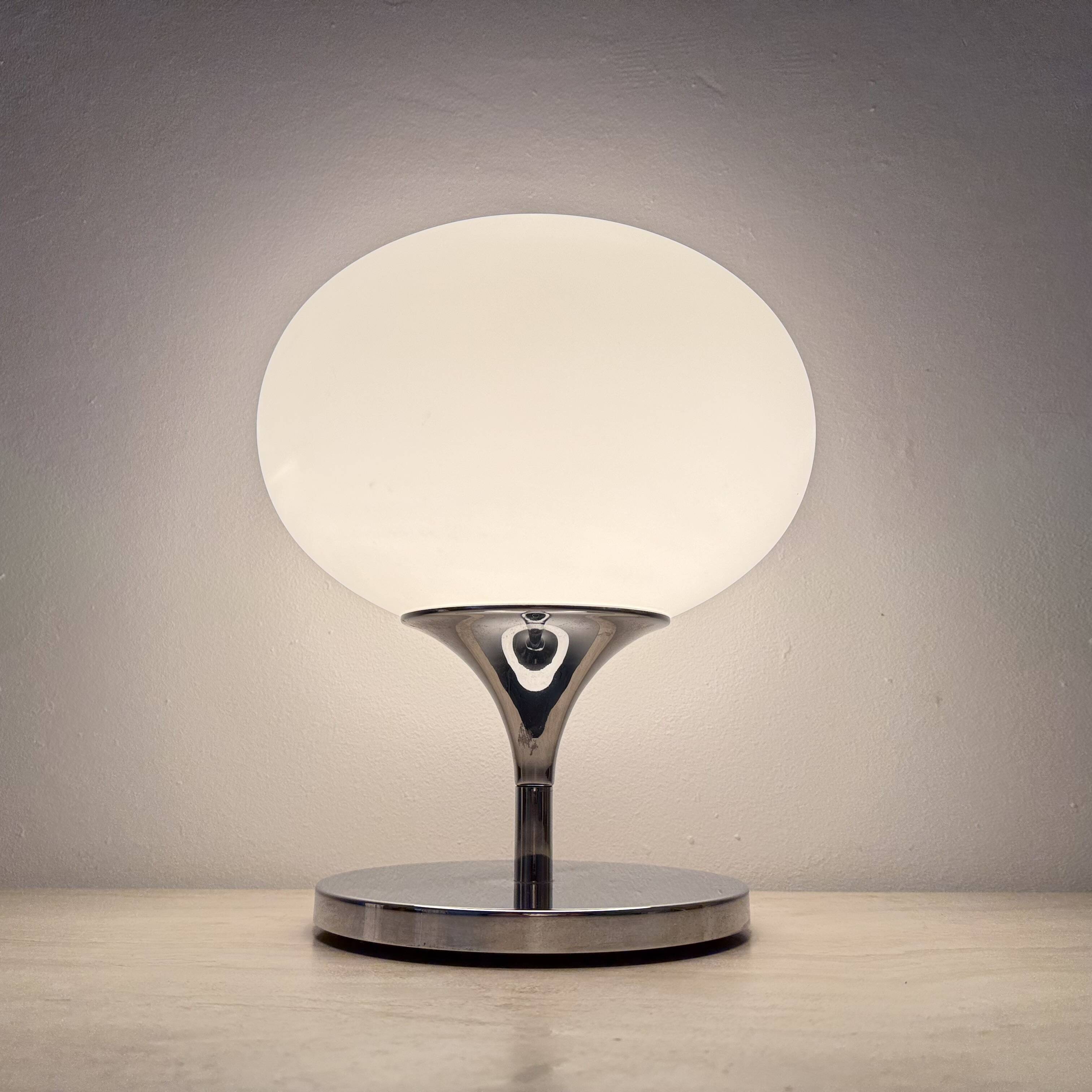 Opaline glass chromed steel & cast iron Space Age lamp by Kaiser Leuchten,
