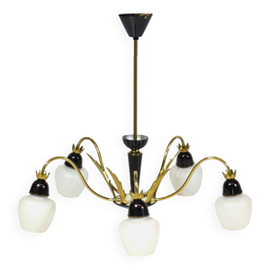 Lustre vintage du milieu - verre laiton