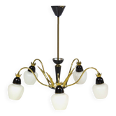 Lustre vintage du milieu du siècle en laiton et verre opalin, années 1960