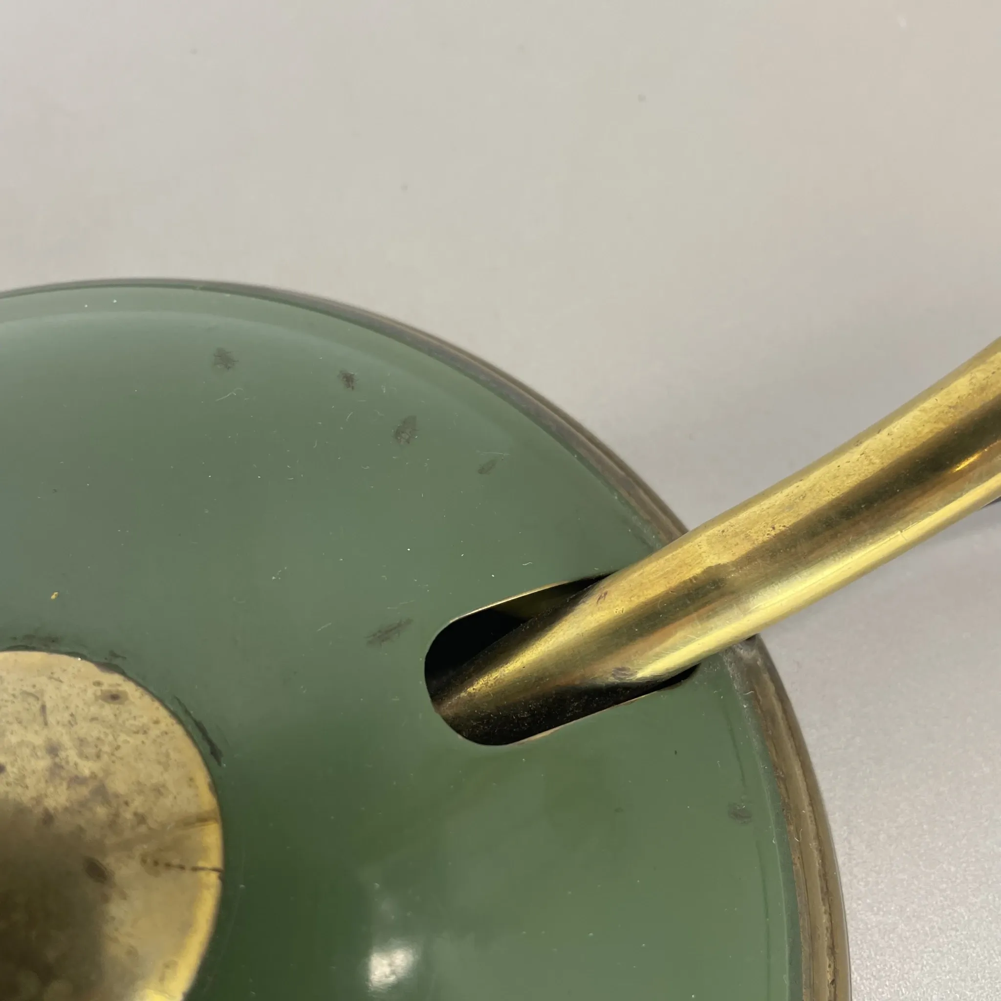 German green bauhaus table lamp in brass and metal by helo lights, germany, 1950s